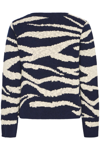 Atelier Rêve Animal Print Cardigan Navy Blue Beige Irtyra - MMJs Fashion