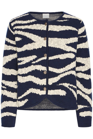 Atelier Rêve Animal Print Cardigan Navy Blue Beige Irtyra - MMJs Fashion