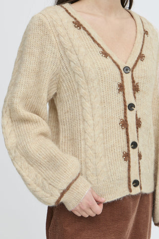 Atelier Rêve Cable Knit Cardigan Beige Irmemoir - MMJs Fashion
