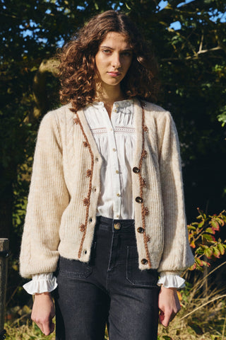 Atelier Rêve Cable Knit Cardigan Beige Irmemoir - MMJs Fashion