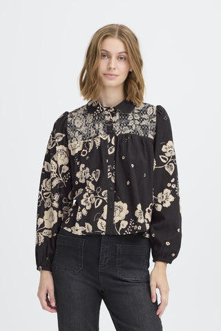 Atelier Rêve Floral Print Blouse Black Beige Irtulla - MMJs Fashion
