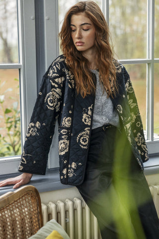 Atelier Rêve Floral Print Jacket Black Beige Irmoon - MMJs Fashion