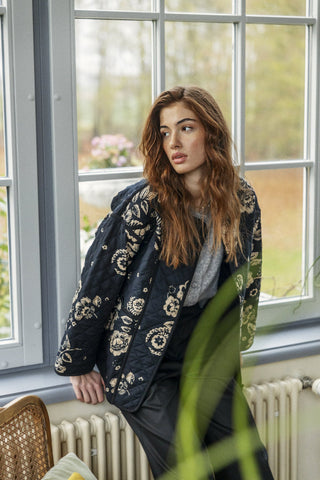 Atelier Rêve Floral Print Jacket Black Beige Irmoon - MMJs Fashion