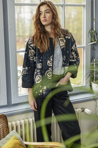 Atelier Rêve Floral Print Jacket Black Beige Irmoon - MMJs Fashion