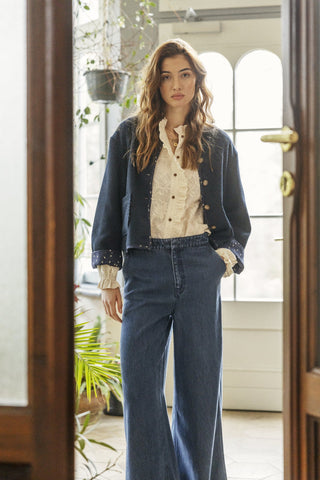 Atelier Rêve Floral Trim Jacket Navy Blue Ircassie - MMJs Fashion