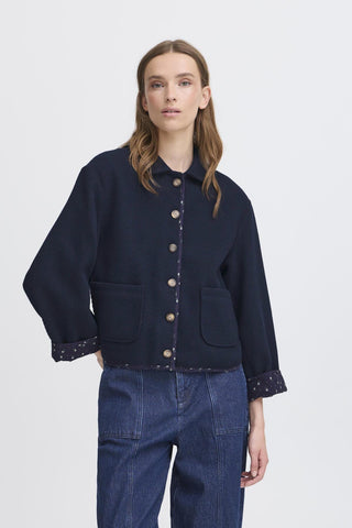 Atelier Rêve Floral Trim Jacket Navy Blue Ircassie - MMJs Fashion