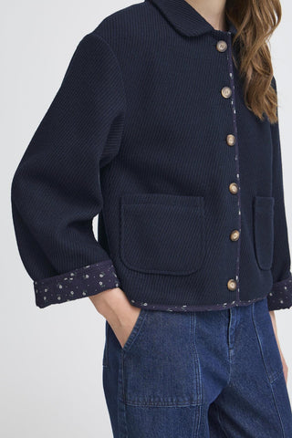 Atelier Rêve Floral Trim Jacket Navy Blue Ircassie - MMJs Fashion