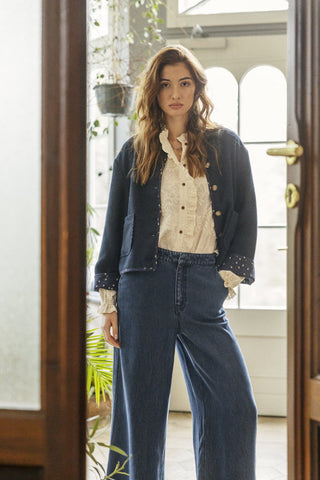 Atelier Rêve Floral Trim Jacket Navy Blue Ircassie - MMJs Fashion