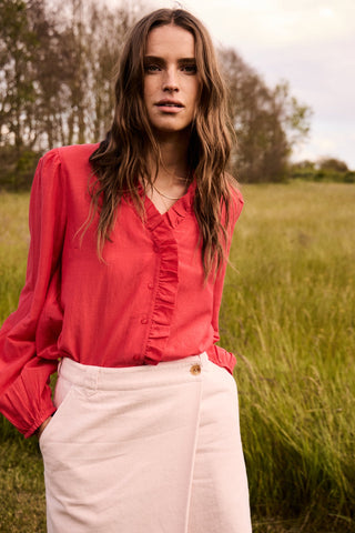Atelier Rêve Frill Neck Blouse Red Thora - MMJs Fashion