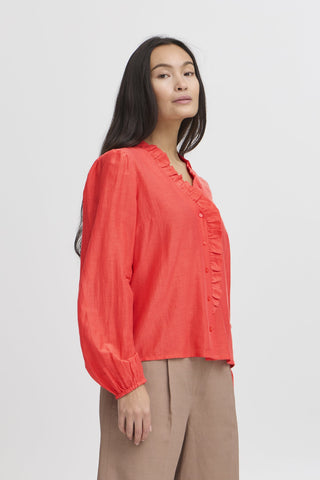 Atelier Rêve Frill Neck Blouse Red Thora - MMJs Fashion