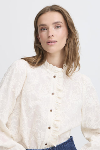 Atelier Rêve Frill Trim Floral Blouse Ivory Irjose - MMJs Fashion