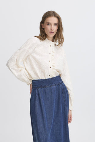 Atelier Rêve Frill Trim Floral Blouse Ivory Irjose - MMJs Fashion