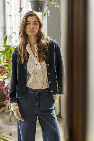 Atelier Rêve Frill Trim Floral Blouse Ivory Irjose - MMJs Fashion