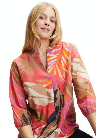 Betty Barclay Tropical Print Cotton Top Red Beige - MMJs Fashion
