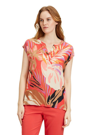 Betty Barclay Tropical Print Top Red Beige - MMJs Fashion