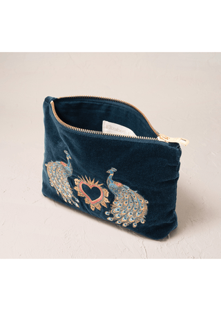 Elizabeth Scarlett Peacock Floral Mini Pouch Ink Blue - MMJs Fashion