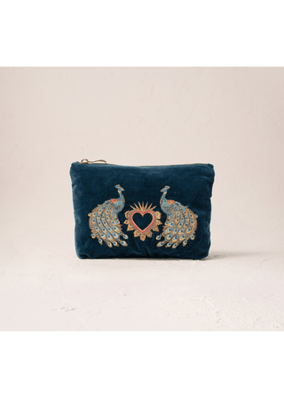 Elizabeth Scarlett Peacock Floral Mini Pouch Ink Blue - MMJs Fashion