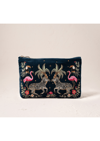Elizabeth Scarlett Wild Zebra Palm Everyday Pouch Navy Blue - MMJs Fashion