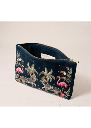 Elizabeth Scarlett Wild Zebra Palm Everyday Pouch Navy Blue - MMJs Fashion