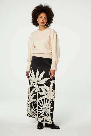 Fabienne Chapot Palm Print Skirt Black Ivory Laureen - MMJs Fashion