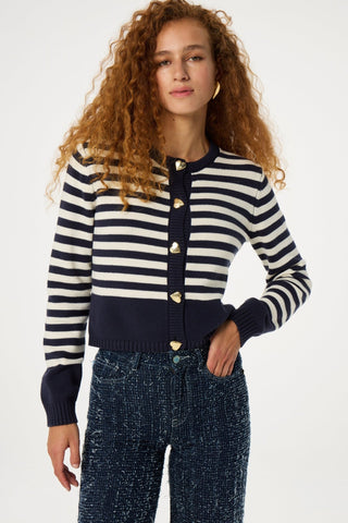 Fabienne Chapot Striped Cardigan Navy Blue White Stine - MMJs Fashion