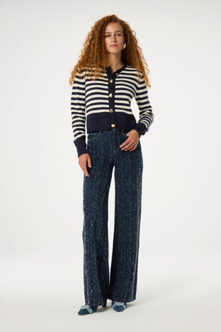 Fabienne Chapot Striped Cardigan Navy Blue White Stine - MMJs Fashion