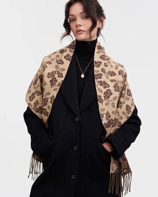 Fable England Acorn Jacquard Scarf Brown Beige - MMJs Fashion