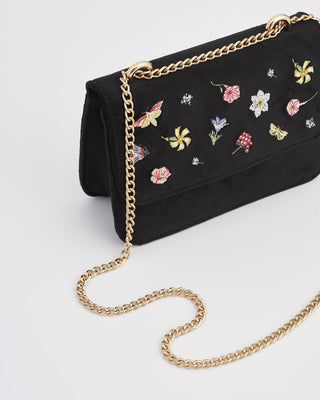 Fable England Floral Ditsy Embroidered Black Velvet Bag - MMJs Fashion