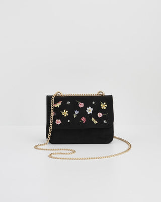 Fable England Floral Ditsy Embroidered Black Velvet Bag - MMJs Fashion