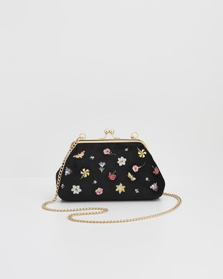 Fable England Floral Ditsy Embroidered Black Velvet Clutch Bag - MMJs Fashion