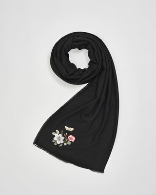 Fable England Floral Embroidered Pashmina Scarf Black - MMJs Fashion