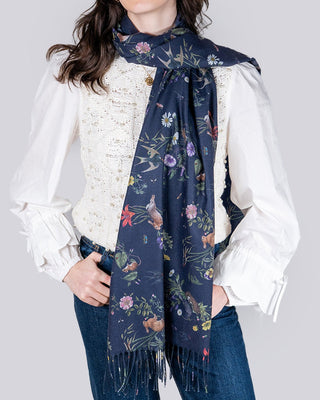 Fable England Running Bunny Toile Fringe Scarf Blue - MMJs Fashion