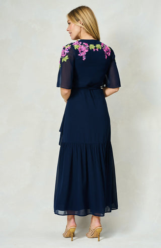 Hope & Ivy Embellished Maxi Wrap Dress Navy Blue Grace - MMJs Fashion