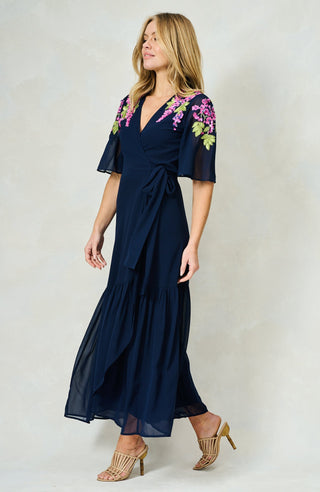 Hope & Ivy Embellished Maxi Wrap Dress Navy Blue Grace - MMJs Fashion