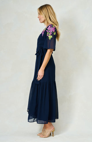 Hope & Ivy Embellished Maxi Wrap Dress Navy Blue Grace - MMJs Fashion