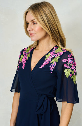 Hope & Ivy Embellished Maxi Wrap Dress Navy Blue Grace - MMJs Fashion