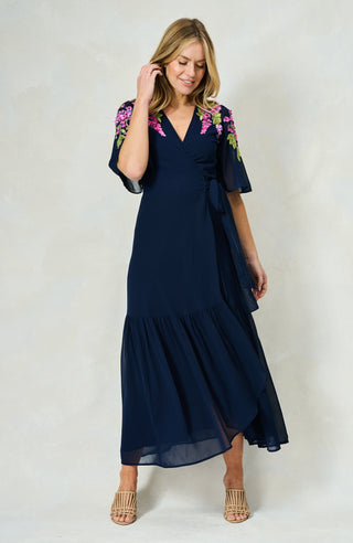 Hope & Ivy Embellished Maxi Wrap Dress Navy Blue Grace - MMJs Fashion