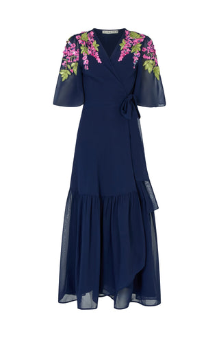 Hope & Ivy Embellished Maxi Wrap Dress Navy Blue Grace - MMJs Fashion