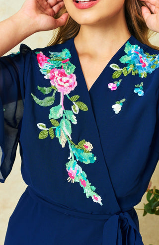 Hope & Ivy Embellished Wrap Maxi Dress Blue Jillian - MMJs Fashion