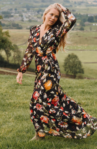 Hope & Ivy Floral Lurex Wrap Maxi Dress Black The Bunty - MMJs Fashion