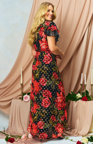 Hope & Ivy Floral Spot Wrap Dress Red Black The Ffion - MMJs Fashion