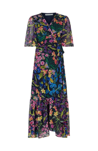 Hope & Ivy Flutter Sleeve Wrap Maxi Dress Blue Multi Nesta - MMJs Fashion