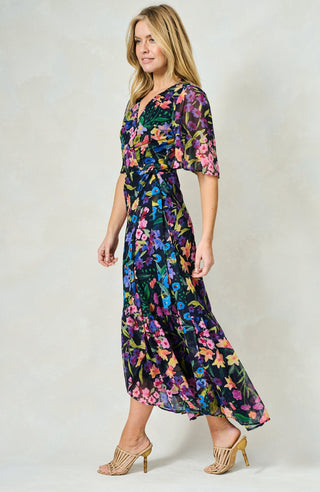 Hope & Ivy Flutter Sleeve Wrap Maxi Dress Blue Multi Nesta - MMJs Fashion