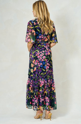 Hope & Ivy Flutter Sleeve Wrap Maxi Dress Blue Multi Nesta - MMJs Fashion