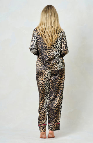 Hope & Ivy Satin Leopard Print Pyjamas Black The Sindy - MMJs Fashion