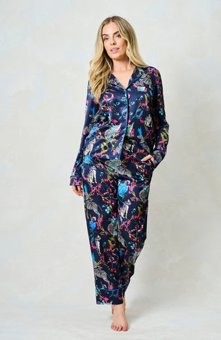 Hope & Ivy Satin Patterned Pyjamas Navy Blue The Suzanne - MMJs Fashion