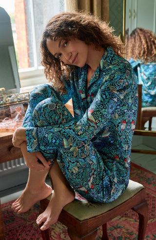 Hope & Ivy Satin William Morris Pyjamas Blue The Maggie - MMJs Fashion