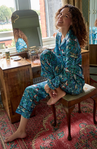 Hope & Ivy Satin William Morris Pyjamas Blue The Maggie - MMJs Fashion