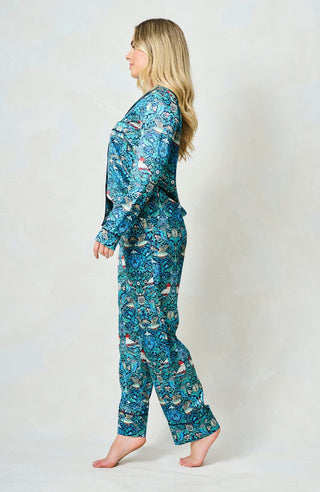 Hope & Ivy Satin William Morris Pyjamas Blue The Maggie - MMJs Fashion