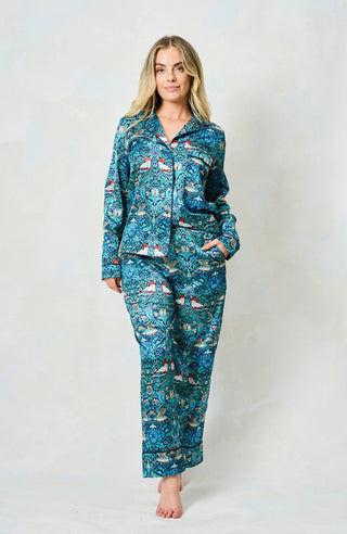 Hope & Ivy Satin William Morris Pyjamas Blue The Maggie - MMJs Fashion
